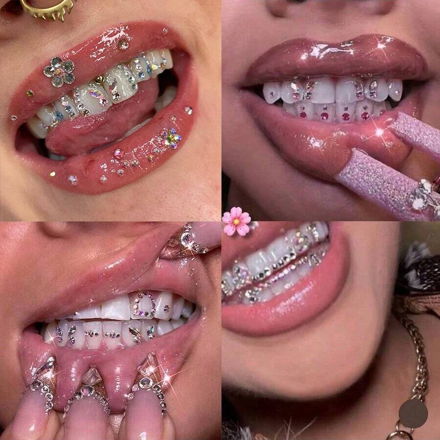 38pcs Butterfly & Rhinestone Colorful Tooth Jewelry Set, Y2K Geometric Pattern Super Shiny Tooth Accessories, Suitable For Daily, Party, Holiday, Unisex (No Glue Included)