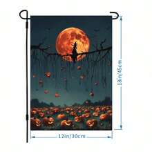 1pc Halloween Garden Decoration Flag, Double-Sided Printed Pumpkin Pattern, Linen Material - Black - View 4