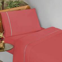 Ponto Palito Bed Sheet Set Kit Single/Double/Queen/King MicroPercal 4 Pieces With Pillowcase 400 Thread Count - Red - View 7