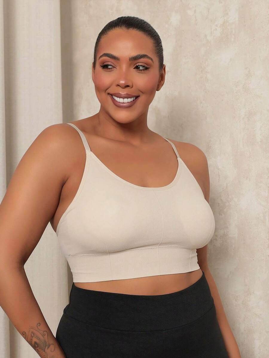 Plus Size Fitness Cropped Gym Top With Removable Pads And Adjustable Thin Straps - Light Grey - View 1