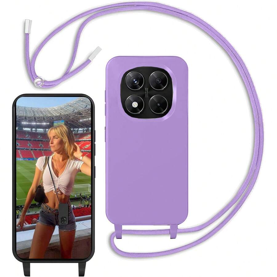 Funda Carcasa para Xiaomi Redmi Note 14 Pro 5G con Cuerda Colgante, Collar con Cordon para Colgar, Antigolpes con Correa, Alta Calidad, Color Negro Rojo Morado - Morado - Ver 1