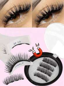 Set da 4 pezzi di eyeliner magnetico e ciglia magnetiche - Ciglia finte riutilizzabili dall'aspetto naturale, creano un effetto 3D allungante e arricciante, senza bisogno di colla, comodo da indossare, forte adesione magnetica, ciglia finte in mink da 5-11 mm, adatte per uso quotidiano, impermeabili, riutilizzabili, ideali per feste, appuntamenti e altro