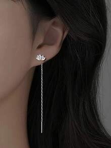 女士时尚吊坠耳环简约莲花长流苏耳环时尚优雅 S925 银适合日常佩戴、宴会、聚会、庆典、节日礼物、四季 - 銀色 - 查看 4