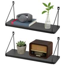 Supernic Floating Shelves For Wall Shelf Unit For Bedroom Bathroom Kitchen Wood Storage Organiser Modern Decorations Display For Living Room Office Home Rack Set Of 2 - black  58cm - View 2