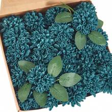 25pcs Blue-Green Artificial Dahlia Flowers For Holiday Celebration, Birthday Party, Graduation Ceremony, Wedding, Large Gathering, Valentine's Day, Thanksgiving - Dark Teal - View 1