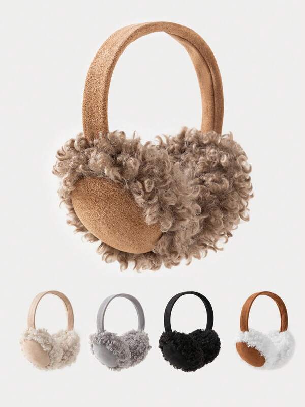 1pc Men's Curly Faux Fur Earmuffs, Fashionable And Warm