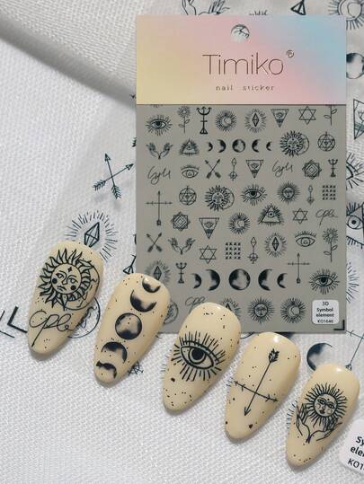 Hochwertiger Retro-Nagel-Aufkleber mit Laser-Relief-Technologie, Gothic-Punk-Stil, mit verschiedenen Stern- und Mond-Totems, Vier-Punkt-Sternen, Augen-Mustern und anderen Textur-Mustern, geeignet für persönliches DIY und Verwendung durch Nail-Sand-Lehrer