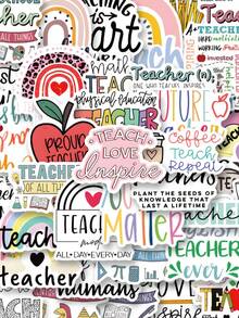 50张教师贴纸教师礼物卡通教师节贴纸装饰美观贴纸包剪贴簿贴纸防水乙烯基贴纸散装适用于水瓶滑板行李箱笔记本电脑保险杠主题派对用品 - 彩色 - 查看 11