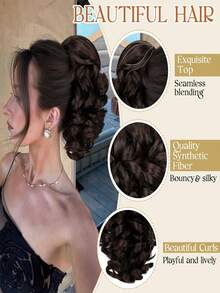 女士卷曲波浪马尾抽绳假发 - 黑色,无损伤,适合日常和特殊场合 - 自然造型合成发丝,易于拉直,多功能发饰,即时增加发量,耐热纤维,美容爱好者的必备单品 - 彩色 - 查看 8
