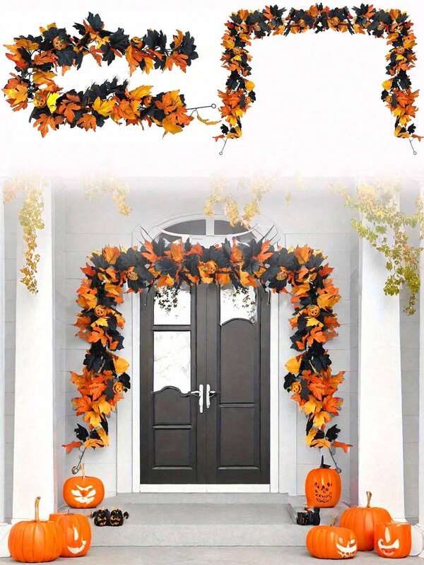 1 pièce Couronne de décoration de vigne de citrouille gothique - Décoration suspendue réaliste, convient pour la fête d'Halloween, la décoration d'automne effrayante, la décoration de cheminée, Thanksgiving