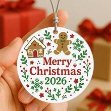 1PC Custom Personalized Christmas Ornament With Gingerbread House, Gingerbread Man And Festive Greenery, Add Custom Text For Unique Decoration, Ideal Holiday Gift For Friends, Couples Or Family, Perfect For Tree, Fireplace And Seasonal Celebrations