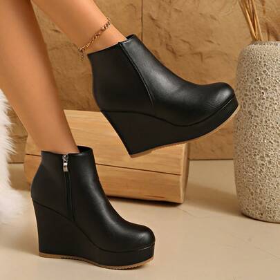 Chunky Platform Short Boots, Waterproof High Heel Boots, Fashionable & Comfortable Women Shoes, Autumn/Winter