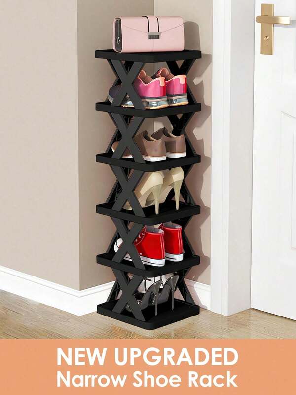 (Assemble By Oneself) 9/6 Tier Vertical Shoe Stand Space Saving Narrow Shoe Rack, Small Shoe Shelf, DIY Free Standing Shoes Storage Organizer For Entryway, Closet, Hallway, Easy Assembly And Stable In Structure, Black & White