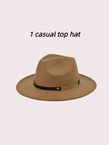 1 对男女同款链带毡礼帽，Y2K 防晒防晒时尚百搭礼帽适合日常外出、节日、派对和万圣节穿着 - 黑色 - 查看 6