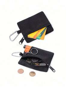 1pc Outdoor Multifunctional Wallet, Casual Coin Purse, Mini Zipper Waist Bag Organizer - Black - View 2