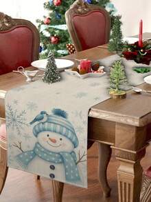1pc Blue Christmas Snowman Table Runner, Christmas Decorative Table Runner, Christmas Linen-Like Table Runner, Table Runner, Table Runner, 1pc Table Runner, 4pcs Placemats, 1pc Cushion Cover, 3 Products Available, Seasonal Home Decor Indoor & Outdoor Party Supplies For Winter, Christmas Home Decor, Christmas Room Decor, Christmas Party Decorations