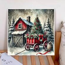 Kits de peinture de diamant représentant une maison en forme d'arbre de Noël, scène hivernale de paysage de dessin animé avec des autocollants, ensemble charmant de DIY, kit de broderie au point de croix avec strass pour la décoration de la maison et des loisirs, mosaïque d'images festives de Noël, jouets et cadeaux