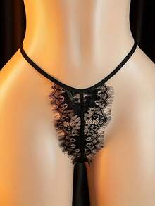 Women's Erotic Bodysuit, Sexy Lingerie Halter Dress With Slit Skirt, Includes: Halter Dress + Thong - 黑色 - 查看 5