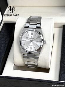 Pablo Raez 1件裝復古男士奢華珠寶手錶 不鏽鋼手鍊鏈條 夏季海灘配件 名牌新款 銀色 原裝迷人 男士50M防水 夜光 簡約日曆顯示 鋼製休閒時尚石英錶 適合男士 發光指針 刻度盤 黑白 高端商務手錶 適合日常佩戴 教師禮物 適合父親或朋友 畢業婚禮禮物 - 均碼 - 查看 2