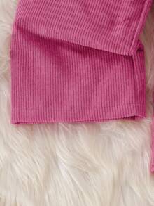 2 Peças Conjunto de Jaqueta e Calça de Veludo Canelado Sólido, Macio e Confortável, de Manga Longa, Adequado para Uso Externo, Outono/Inverno - Pink - Visão 9