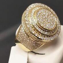 Women's Jewelry European And American  Hip-Hop Full Diamond Ring Creative Fashion Item Ring For Men And Women - 金色 - 查看 1