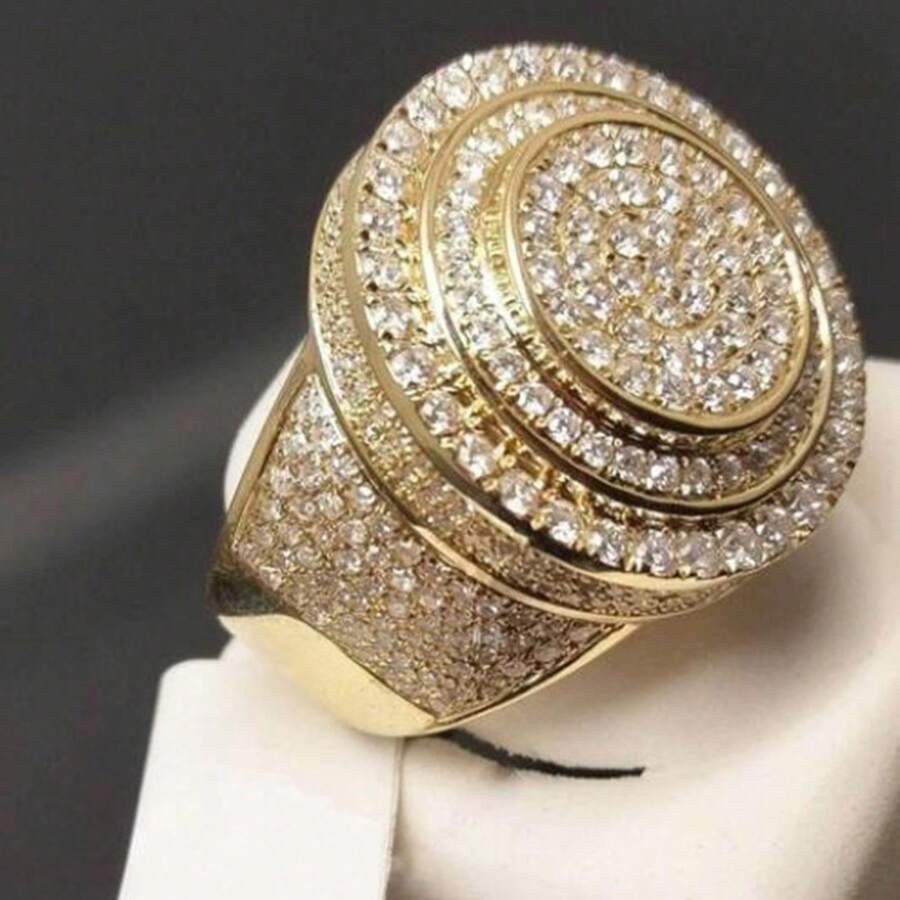Women's Jewelry European And American Hip-Hop Full Diamond Ring Creative Fashion Item Ring For Men And Women - 金色 - 查看 1