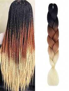 1/3/5 件/包 渐变棕色辫子 24 英寸合成大号编织马尾辫 合成钩针接发 时尚日常使用派对角色扮演万圣节 Yaki 直发 黑色至米色