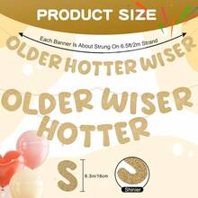 Older Wiser Hotter Glitter Banner Party Decorations Funny Cute Women's Birthday Banner For 30th 40th 50th 60th 70th 80th Birthday Celebrations Champagne Gold Sparkling Confetti Accents Ideal For Birthday Parties Home Decor And Special Milestone Events - 香檳金 - 查看 2