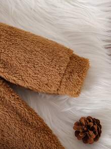 2 件男婴可爱熊印花刺绣连帽羊毛拉链连体衣，秋冬 - 彩色 - 查看 5