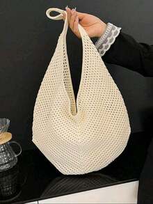 Large Capacity Crochet One Shoulder Tote Bag - Lightweight, Multifunctional Knitted Handbag, Beige, Pink, Brown, Black, Suitable For Travel, Beach, Vacation And Daily Use, Oversized Tote Bag