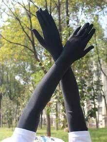 53% Spandex UV Protection Long Gloves, Women's, Suitable For Nightclub, Wedding And Performance Occasions, Spandex Material - Black - View 7
