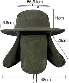 KAMYSEN Sombrero para el Sol,Protector Gorro Pescador Anti-UV UPF50+,con Solapa,de ala Ancha,Gorra Pesca Solar ala Ancha Transpirable Multiusos con Velo y Mosquitera Protección Cuello Al Aire Libre - Verde oscuro - Ver 4