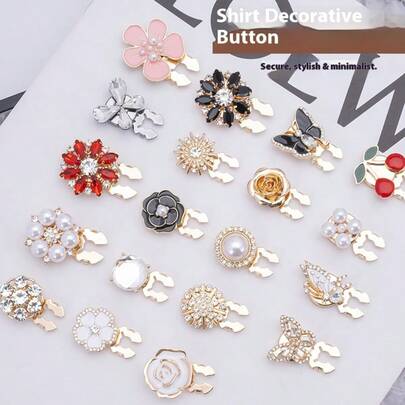 1pc Electroplated Colorful Rhinestone Pearl New Style Cufflink, Fashion Clothing Button Decorative Accessories Round Button Set