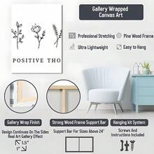 1pc Solid Wood Frame [Positive Attitude, Plant Elements, Line Art Style] 1. 'Blossom Of The Mind Garden' 2. 'Positive Energy In Lines' 3. 'Nurturing The Flower Of Optimism' Theme Canvas Posters & Prints, Large Canvas Wall Art, 2D Flat, Easy Hang Tabletop Or Wall Display, For Halloween, Christmas Gifts, Bedroom, Living Room, Decoration Ready To Hang - 彩色 - 查看 4