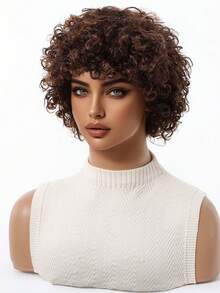 6英寸短卷发假发混合假发混合真人发和合成人发轻薄普通非洲卷适合日常派对节日和角色扮演假发女士发型