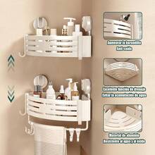 Esquinero para Baño Regadera Ventosa Repisas Sin Taladro Organizador de Regadera Metal de Aluminio Porta Shampoo Antióxido Estante Organizador Baño Blanco Marfil 2 Unidades Tofaney - 3 niveles - Ver 3