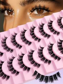 Rikuaild 10 Pairs Full Set Eyelashes, Russian Style Strip Lashes, D Curl Transparent Band Faux Mink Lashes, Enlarging Eyes, Thick & Fluffy Natural Lashes, Lash Extension, Travel Makeup Essential, Reusable Dramatic Lash Look - 俄羅斯條狀假睫毛 - 查看 2