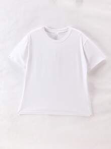 Maglietta da ragazzo Tween alla moda con stile urbano, maniche corte, girocollo, colore solido - Bianco - Visualizzare 5