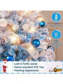 4.5/6/7.5ft Flocked Pre-Lit Christmas Tree Xmas Decorations With Foldable Stand