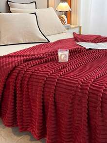 1 件酒红色条纹柔软舒适羊毛毯，亲肤，适合卧室和客房 - 紅色 - 查看 8