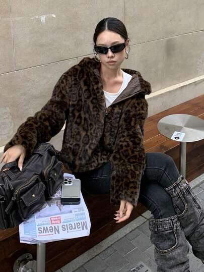 Damen Lässig Reißverschluss Kapuzen Fleecejacke, einfaches Design für den täglichen Gebrauch im Winter