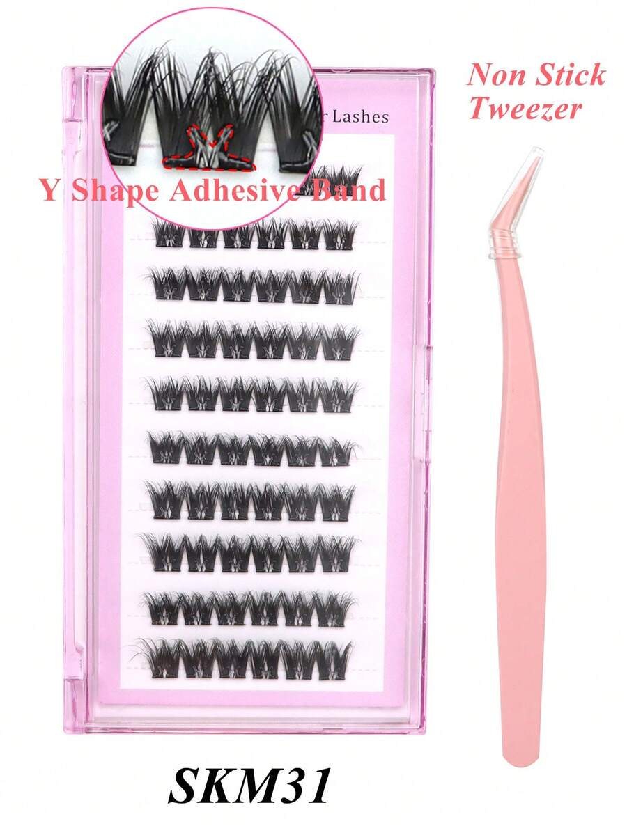 10 Rows 60 Clusters D Curl Pre-Glued Clusters Self-Adhesive Lashes, Y Shape Adhesive Band, DIY Eyelashes, Pre-Glued Eyelashes, Press On Lashes, Pre-Bonded Lashes, 10-16MM Lashes, Self-Adhesive Cluster Lashes, No Need Glue Lashes, Make Up At Home Eyelashes Extension, D Curl Lashes, Cluster Lashes, With Tweezers,Non Stick Tweezer