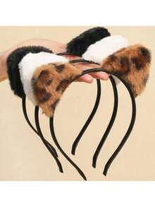 1/4 Pcs Women Cute Furry Cat Ears Headband, Short Plush Fashion Hair Hoop, Fuzzy Black White Leopard Ears Cosplay Hairbands Hair Accessories For Party Gifts And Daily Use,