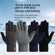 1 Pair Men's Black Thickened Touchscreen Gloves With Thermal Lining, Warm Full Finger Knitted Gloves For Cold Weather, Casual Minimalist Style Suitable For Party, Dining, Driving And Daily Use Snow Gloves