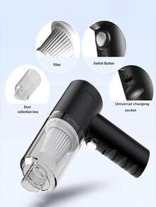 Pulitore a vuoto ad alta efficienza, macchina per soffiare, aspirare e pulire tutto l'uncinetto, ottimo aiuto per l igiene domestica, pulizia di scrivania e piano di lavoro, pulitore a aspirapolvere per interni auto - nero - Visualizzare 3