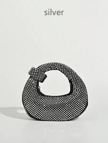 Rollcall 闪闪发光的月亮形手拿包，带水钻的优雅派对钱包，奢华休闲风格的女士手提包，闪亮的闪光包/迷人的小钱包，情人节的有趣礼物 - 銀色 - 查看 6