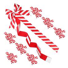 6pcs Christmas Cabinet Door Bows Set Large Striped Print Satin Ribbon Bows For Home Kitchen Furniture Decor - Red - View 6
