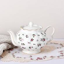 MBB 1 Juego de tetera de cerámica grande con infusor de acero inoxidable, tetera de estilo europeo hecha a mano de cerámica, juego de té vintage para regalo, tetera de 1000 ml (33.5 oz) - Tetera de cerámica premium con infusor para té floreciente y suelto - Tetera de cerámica con decoración de rosas, tetera blanca con decoración de rosas, tetera de 33.5 onzas con tapa, tetera clásica para servir té y café, hecha de nueva porcelana de hueso, apta para lavavajillas, tetera con hojas