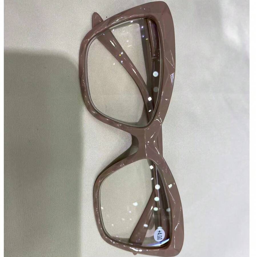 Women's Square Diamond Cat Eye Glasses For Near Reading 3D - Beige - View 1