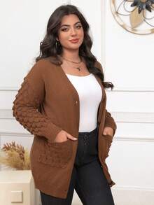 Women's Plus Retro Elegant Casual Chic Urban Modern Commute Office Romantic Vacation Comfortable Home Date Sexy Solid Color Knitted Pocket Front Button Knitted Cardigan, Suitable For Vacation, Beach, Evening Date, Holiday, School, Office, Home, Daily Date, Back To School Party, Single Party, Travel, Country Music Festival, Airport, Spring, Autumn, Winter, Early Autumn, Autumn/Winter